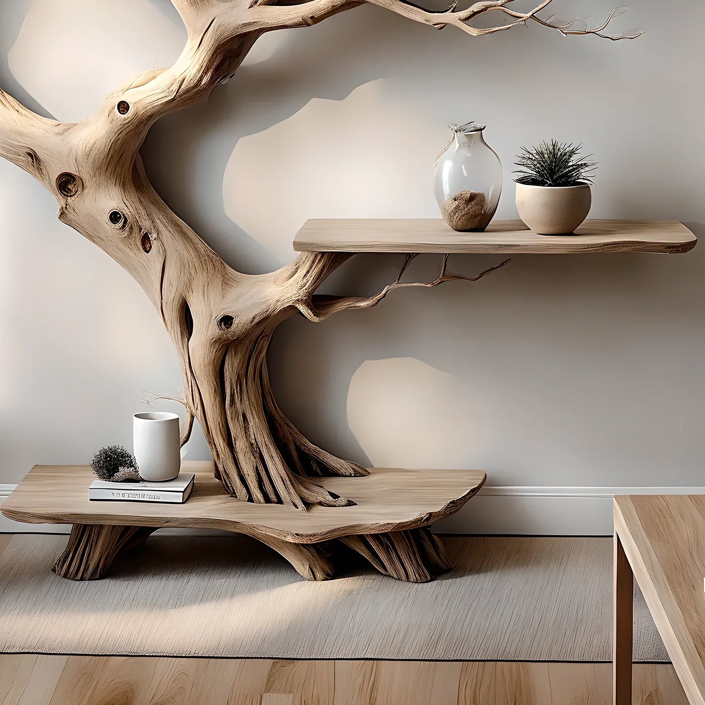 Perennial natural driftwood bookshelf