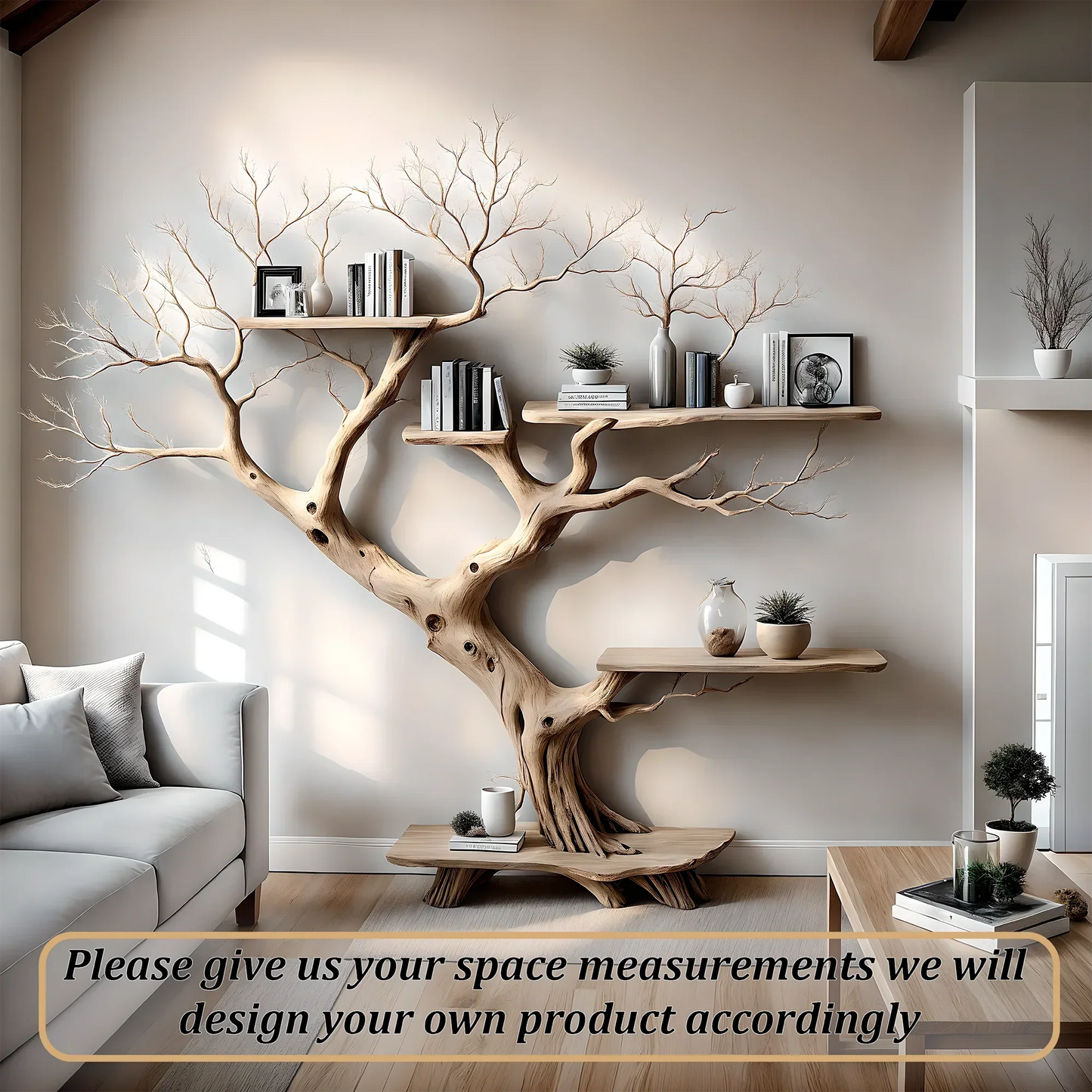 Perennial natural driftwood bookshelf