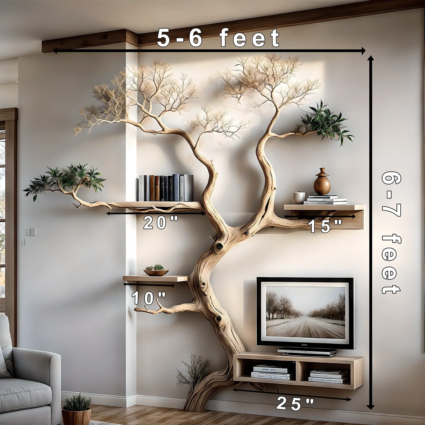 Raw wooden bookshelf, home decoration shelf
