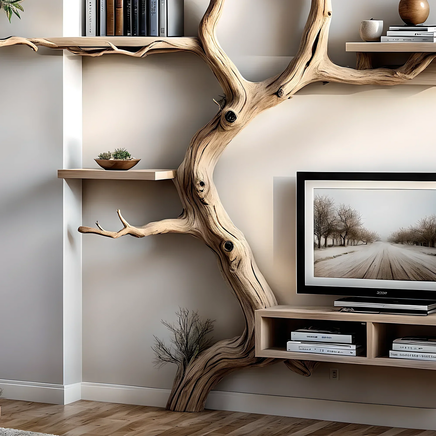 Raw wooden bookshelf, home decoration shelf