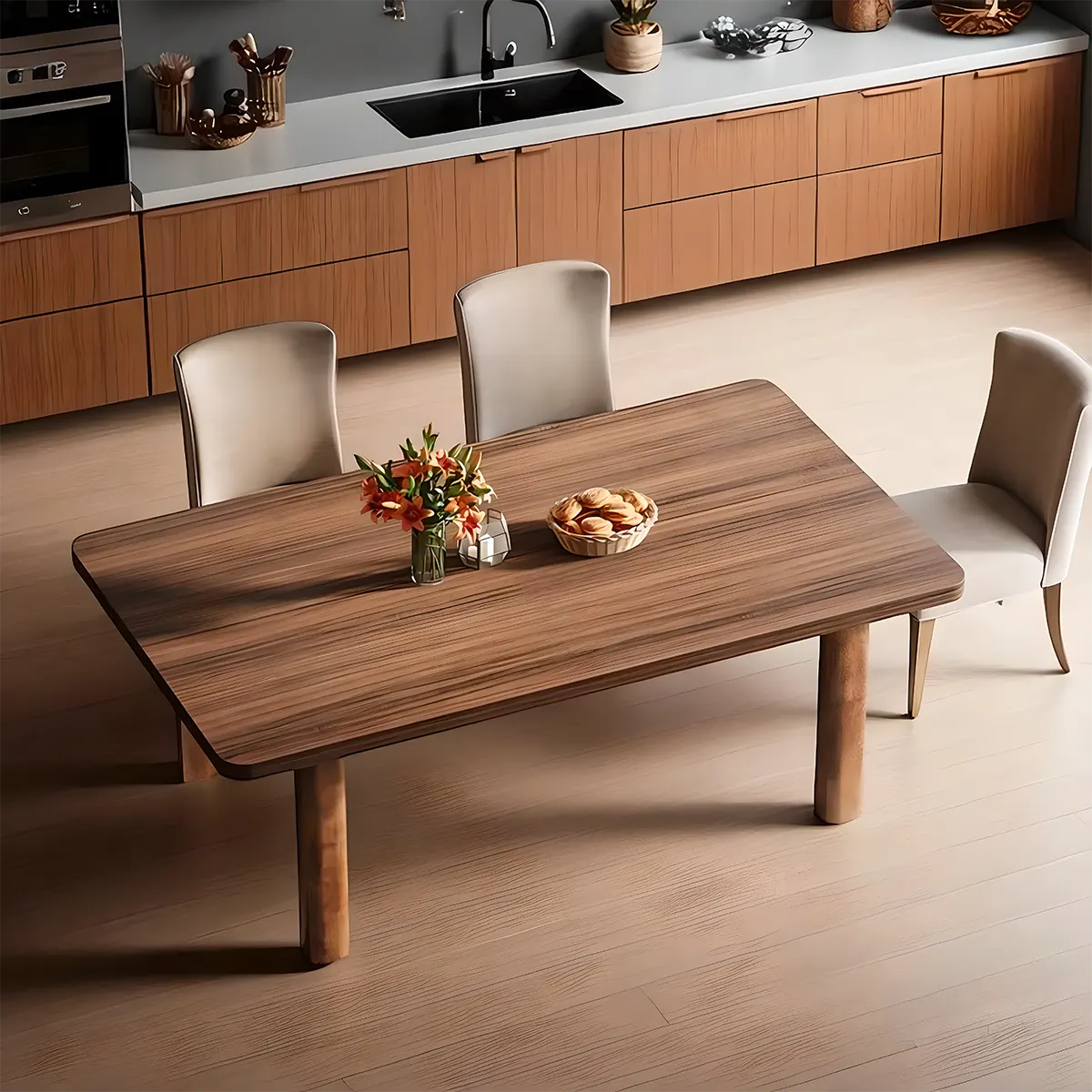 Rectangular Natural Wood Dining Table – Modern Design, Size 62.99" x 30.71" x 29.92"