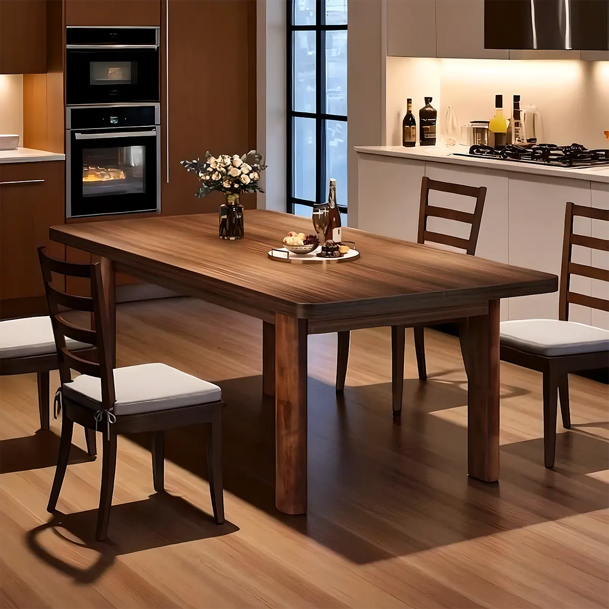 Rectangular Natural Wood Dining Table – Modern Design, Size 62.99" x 30.71" x 29.92"