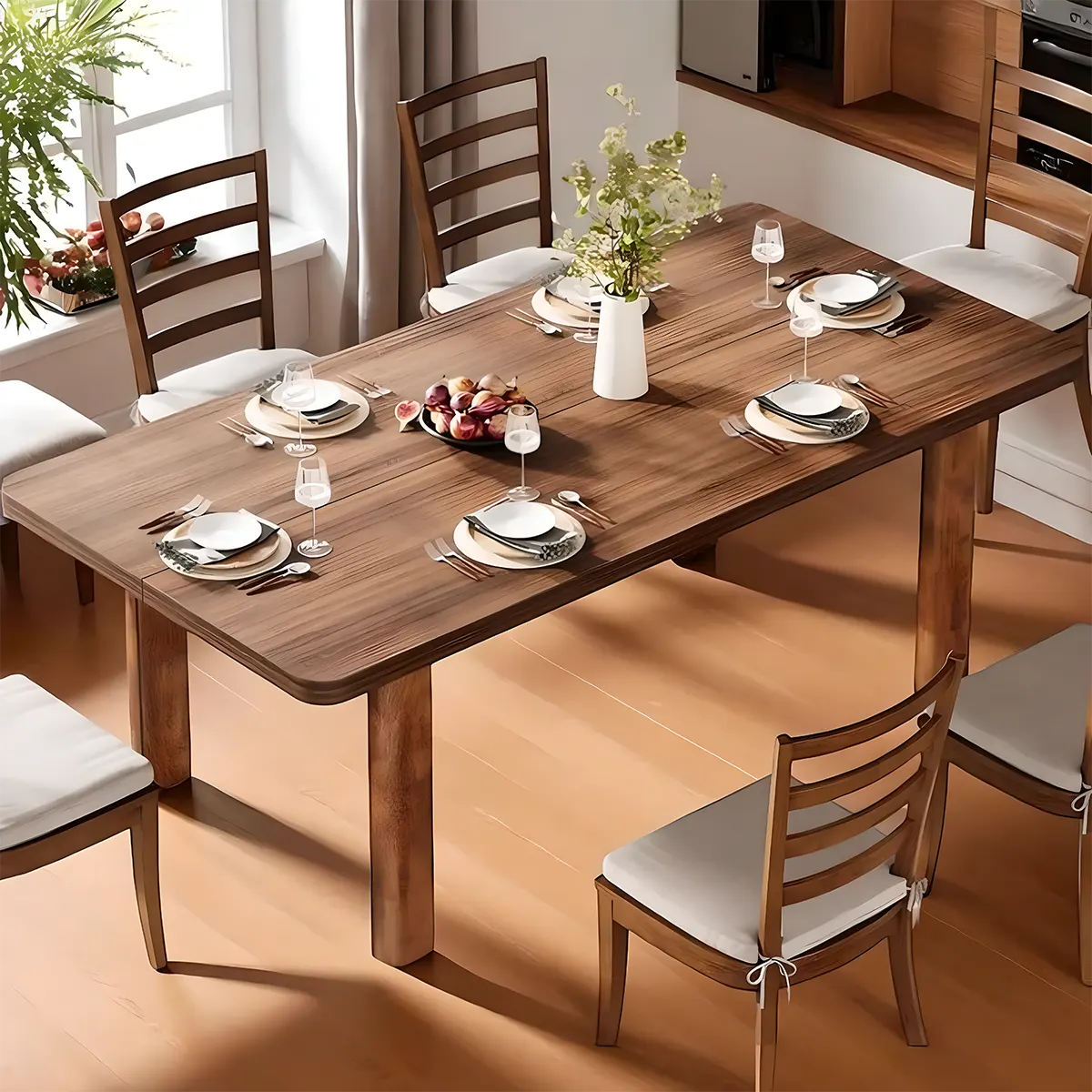 Rectangular Natural Wood Dining Table – Modern Design, Size 62.99" x 30.71" x 29.92"