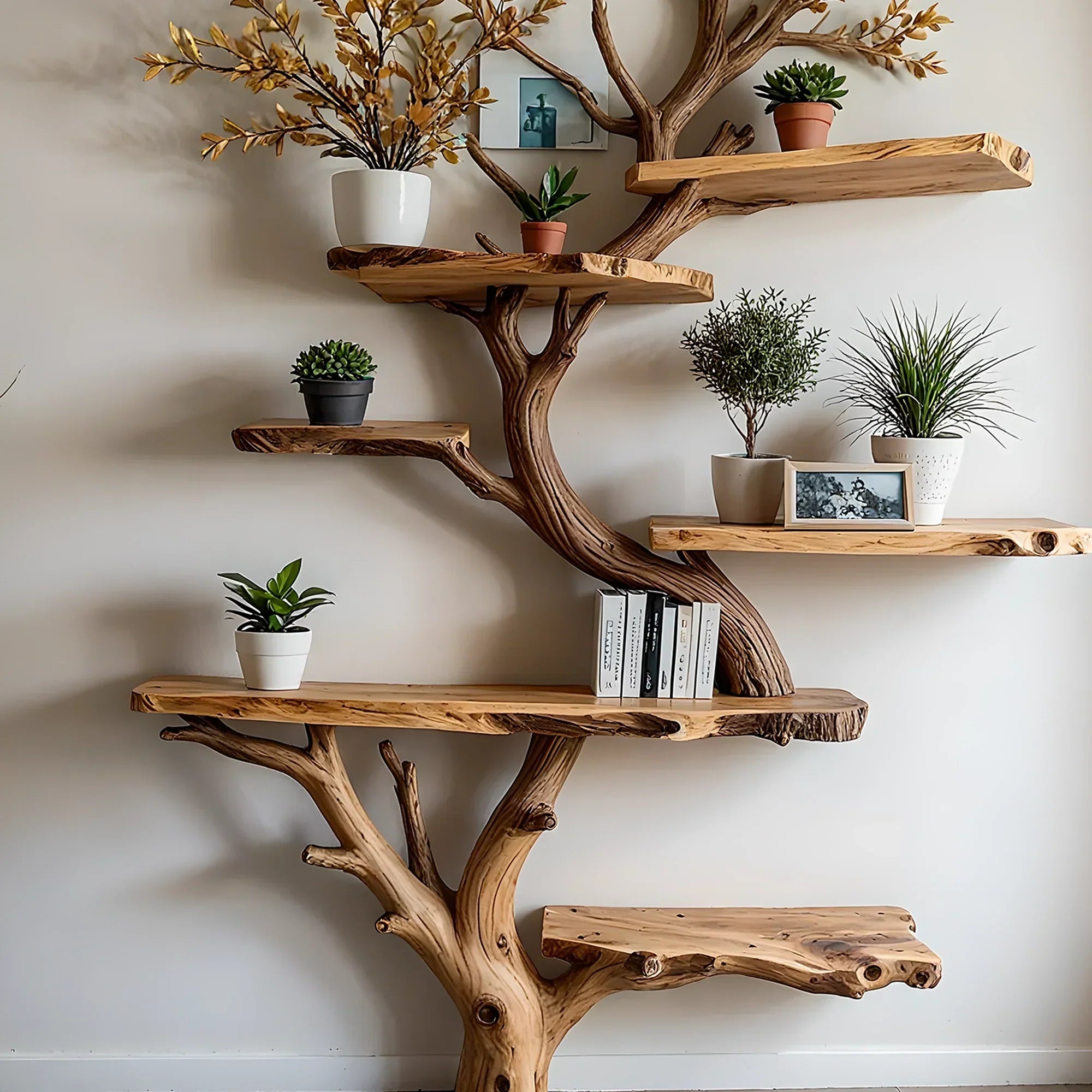 Solid Wood Tree Branch Shelf – Eco-Friendly & Artistic