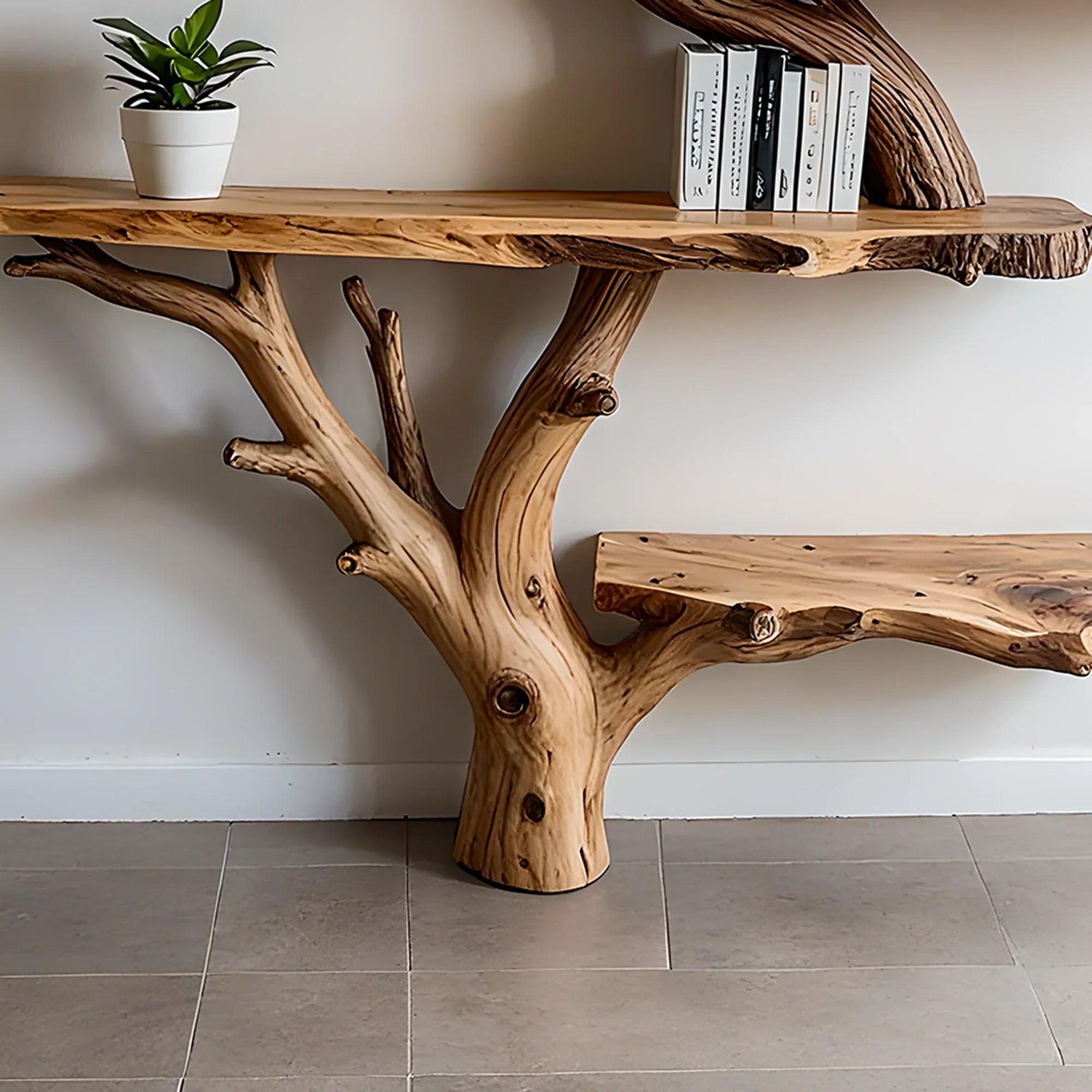 Solid Wood Tree Branch Shelf – Eco-Friendly & Artistic