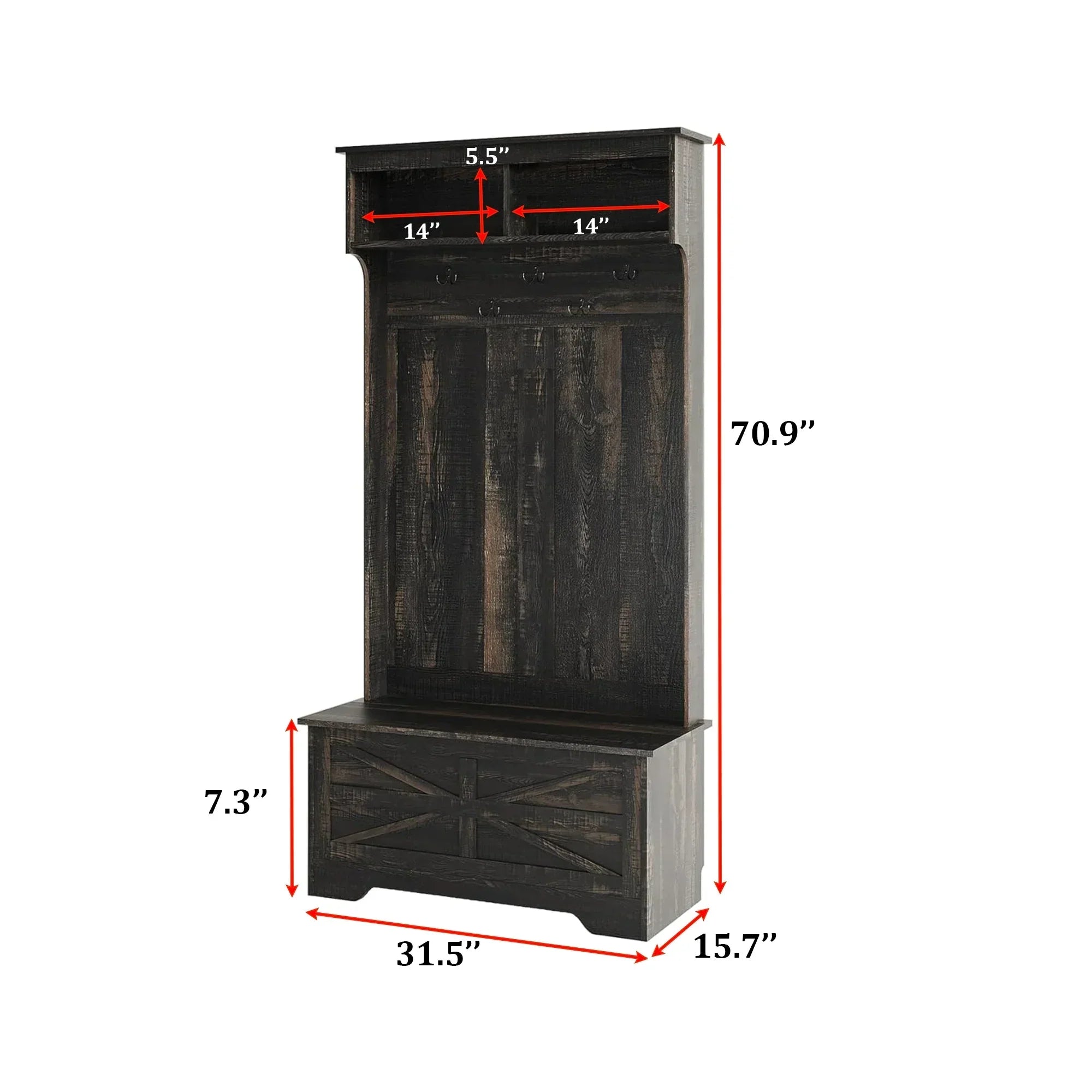 Rustic Hall Tree with Hooks & Storage Bench – 70.9” Entryway Organizer