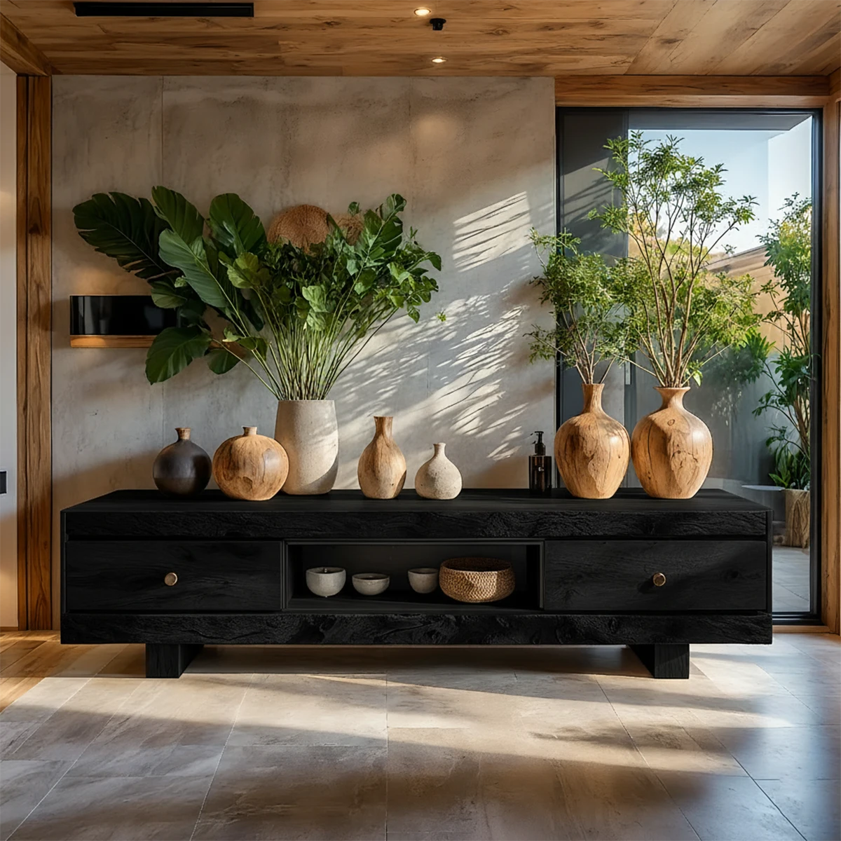 Rustic Solid Wood Wabi-Sabi TV Stand with Natural Grain & Drawers - Rustira