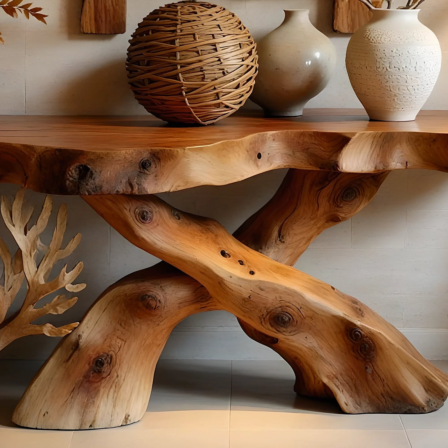 Rustic console table farmhouse natural wood xmas console table live edge table Entry Way Table Console Furniture