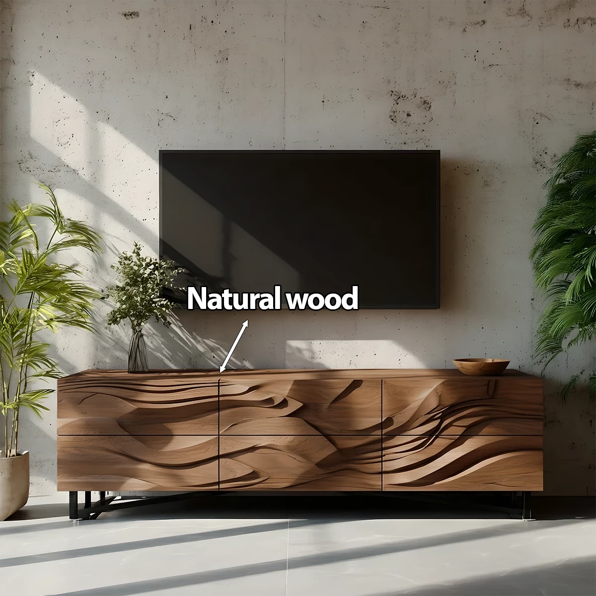 Sculpted Walnut TV Stand – Fluid Organic Modern Media Console - Rustira