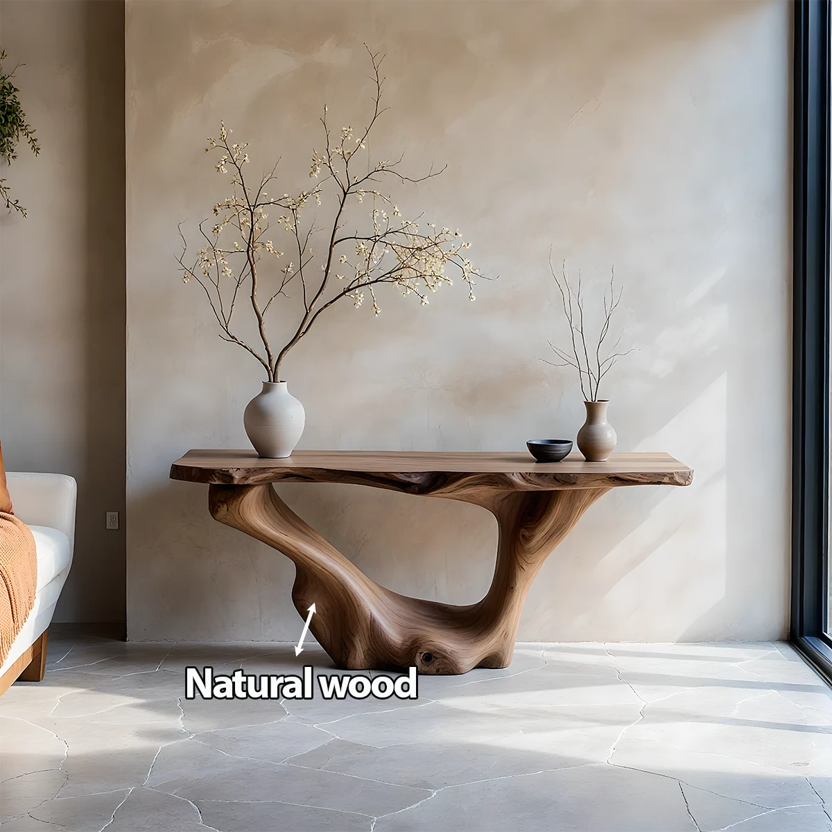 Sculptural Organic Solid Wood Console Table – Art Form Base - Rustira