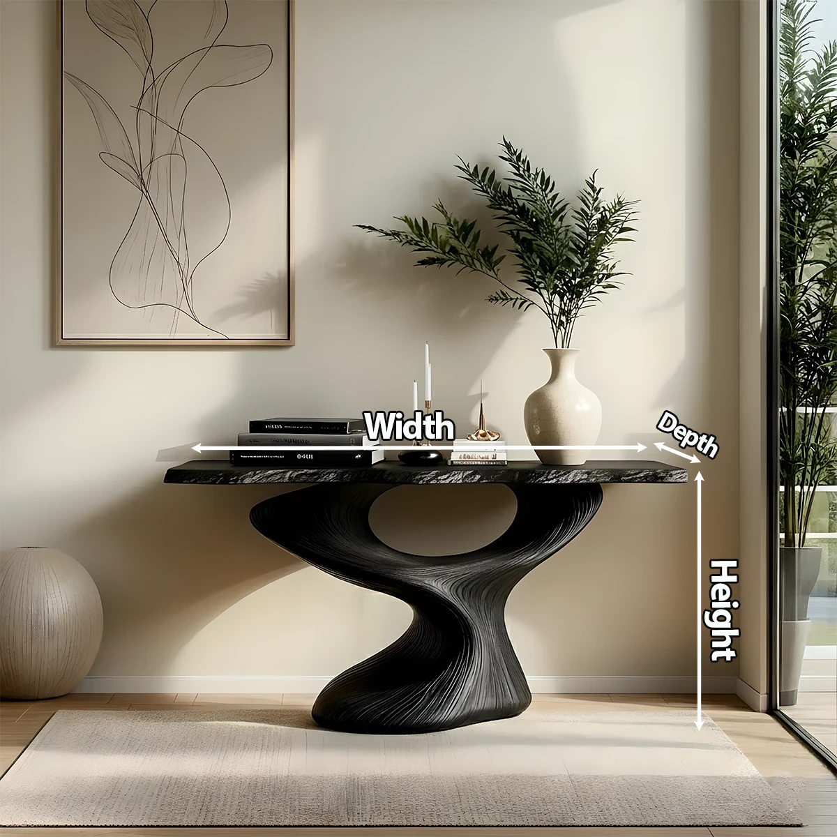 Sculptural Solid Wood Console — Modern Art Entry Table - Rustira