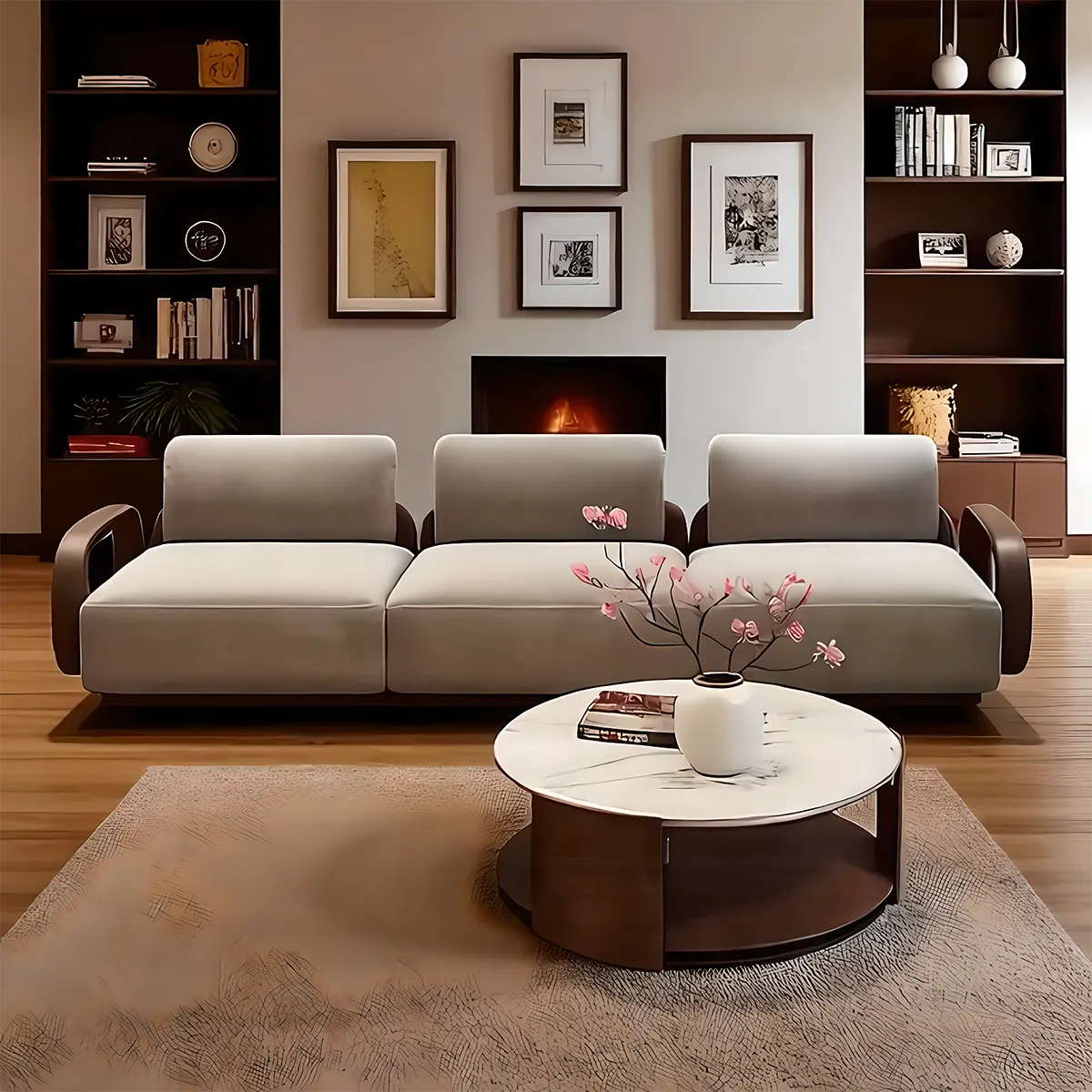 Simple 3-4 seater sofa – Natural ash wood frame