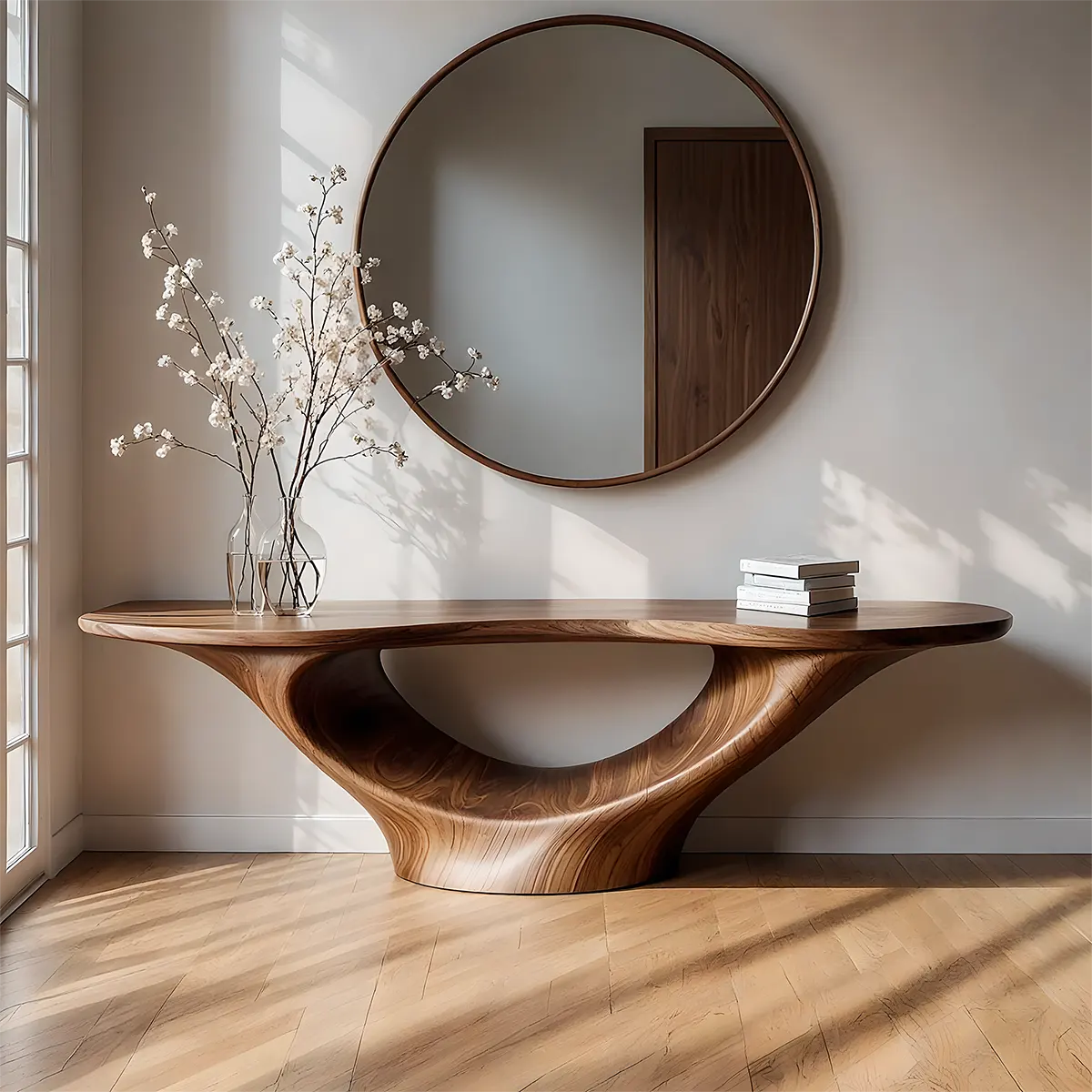 Solid Walnut Arc Console Table – Contemporary Wood Art - Rustira