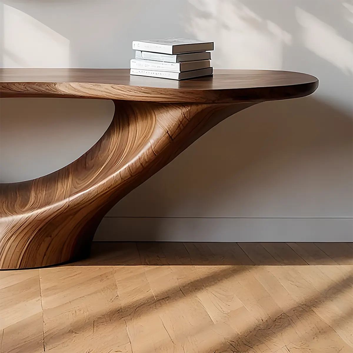 Solid Walnut Arc Console Table – Contemporary Wood Art - Rustira