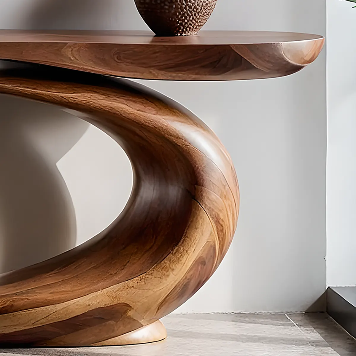 Solid Walnut Wave Console Table – Modern Sculptural Design - Rustira