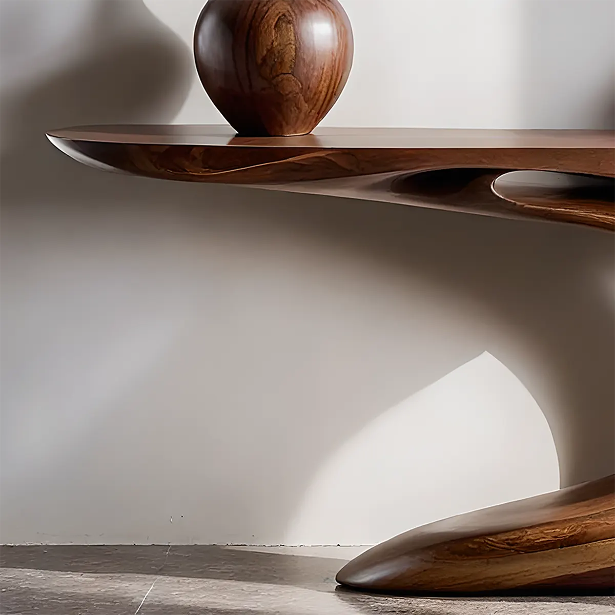 Solid Walnut Wave Console Table – Modern Sculptural Design - Rustira