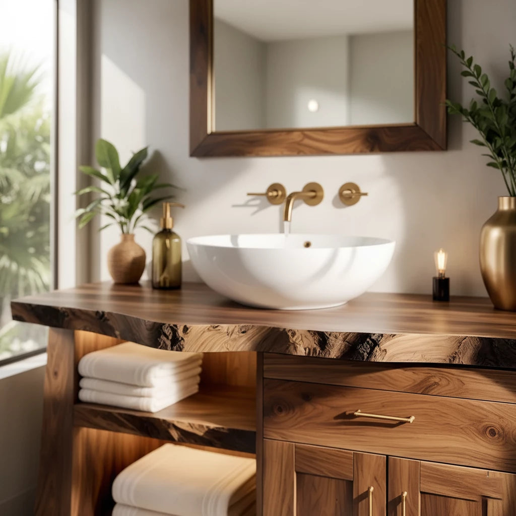 Solid Wood Bathroom Vanity — Natural Luxury Japandi Design - Rustira