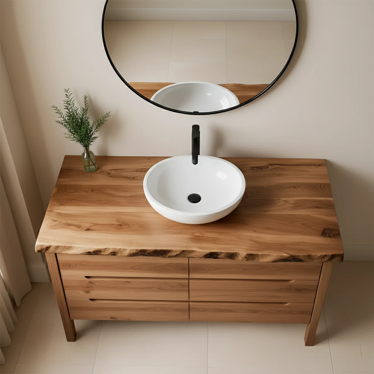 Solid Wood Bathroom Vanity with Live-Edge Countertop - Rustira