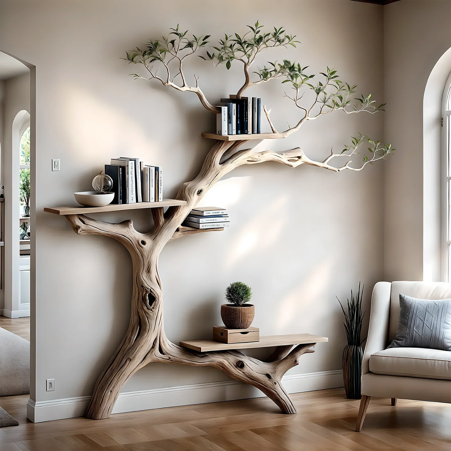 Bookshelf combined with reading table made of solid wood