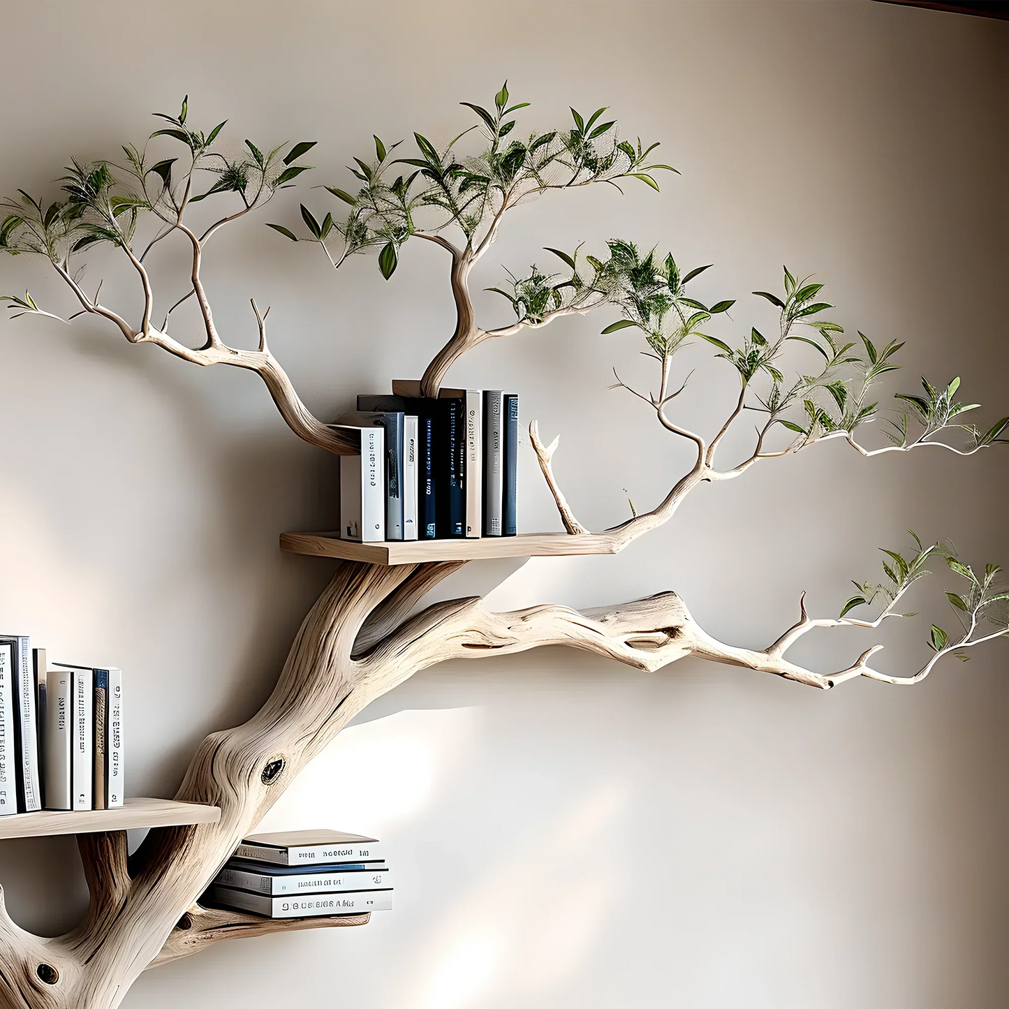 Bookshelf combined with reading table made of solid wood