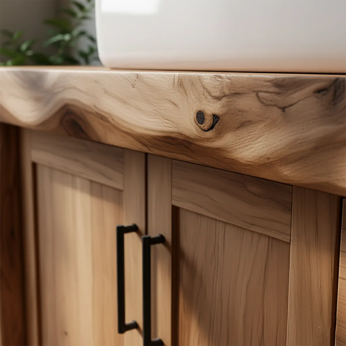 Solid Wood Live Edge Bathroom Vanity with Cabinet & Drawers - Rustira