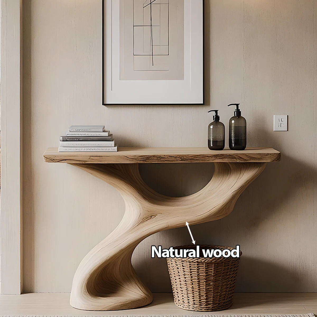 Solid Wood Sculptural Console Table – Organic Flow Form - Rustira