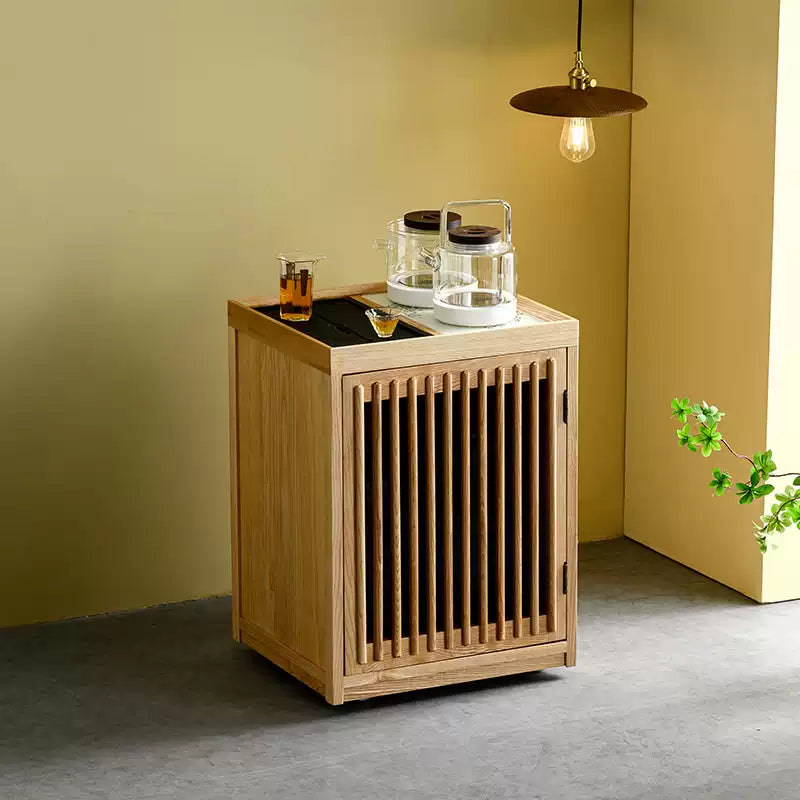 Solid Wood Tea Cabinet – Minimalist Vertical Slat Design - Rustira