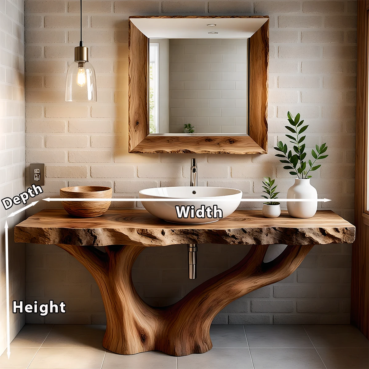 Solid Wood Tree Trunk Bathroom Vanity – Natural Live-Edge Design - Rustira