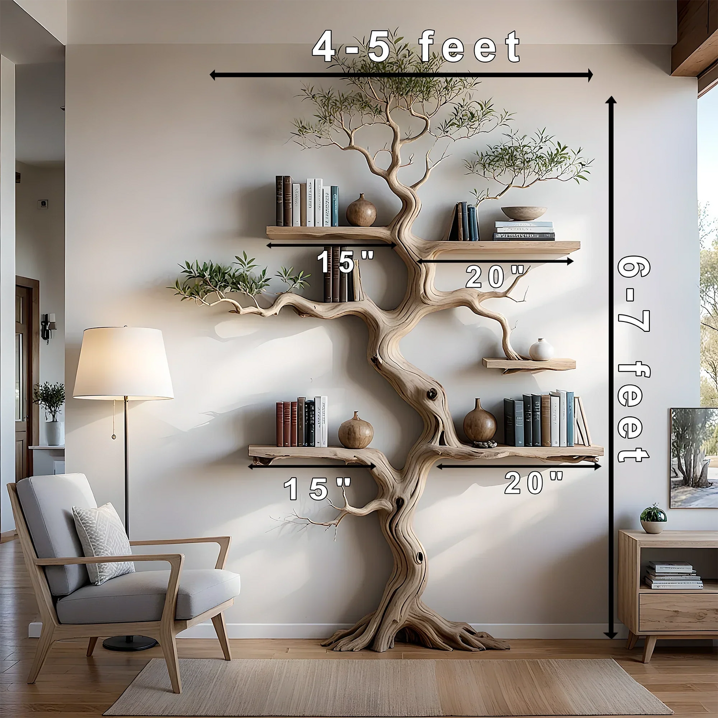 Solid wood tree wall hanging tree branch coat rack rustic art home decor