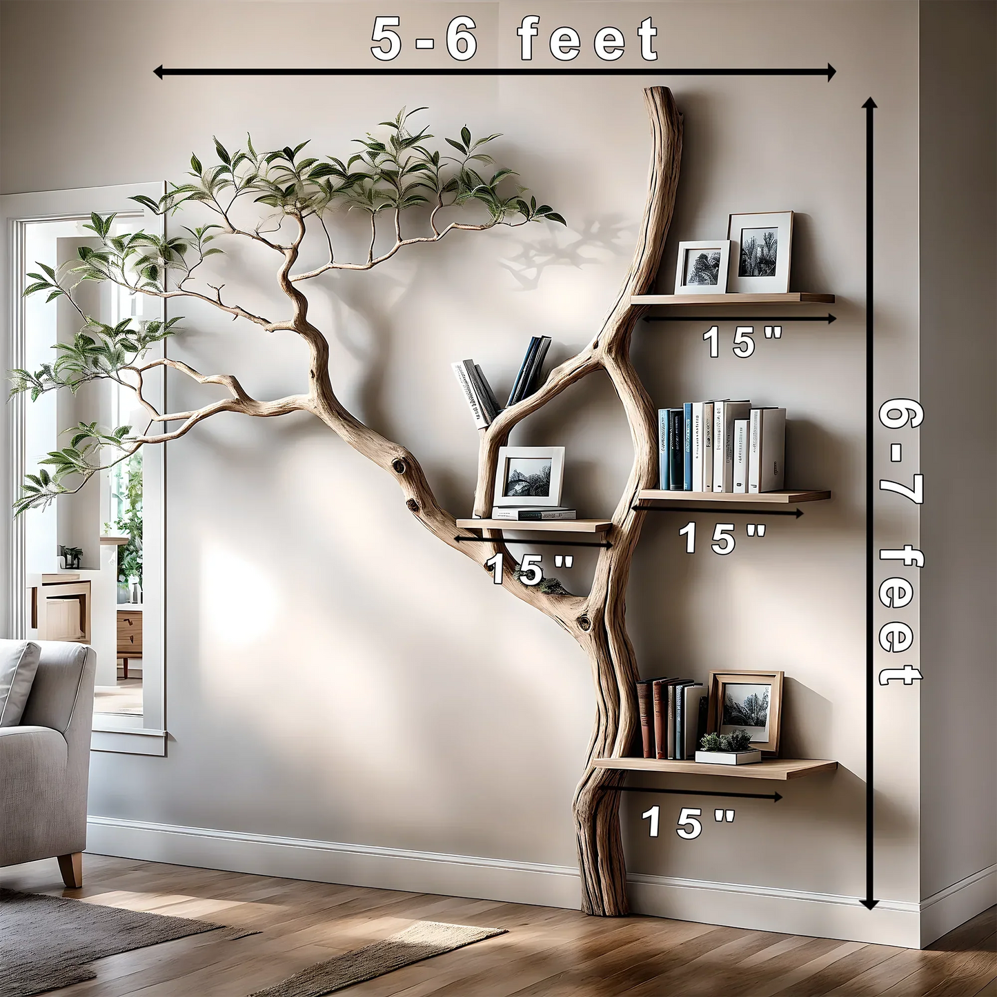 Solid wooden bookshelf, decorative floating shelf