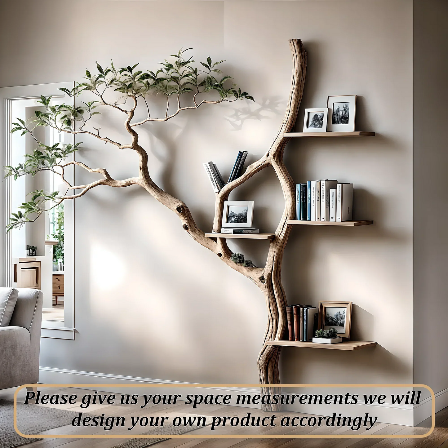 Solid wooden bookshelf, decorative floating shelf