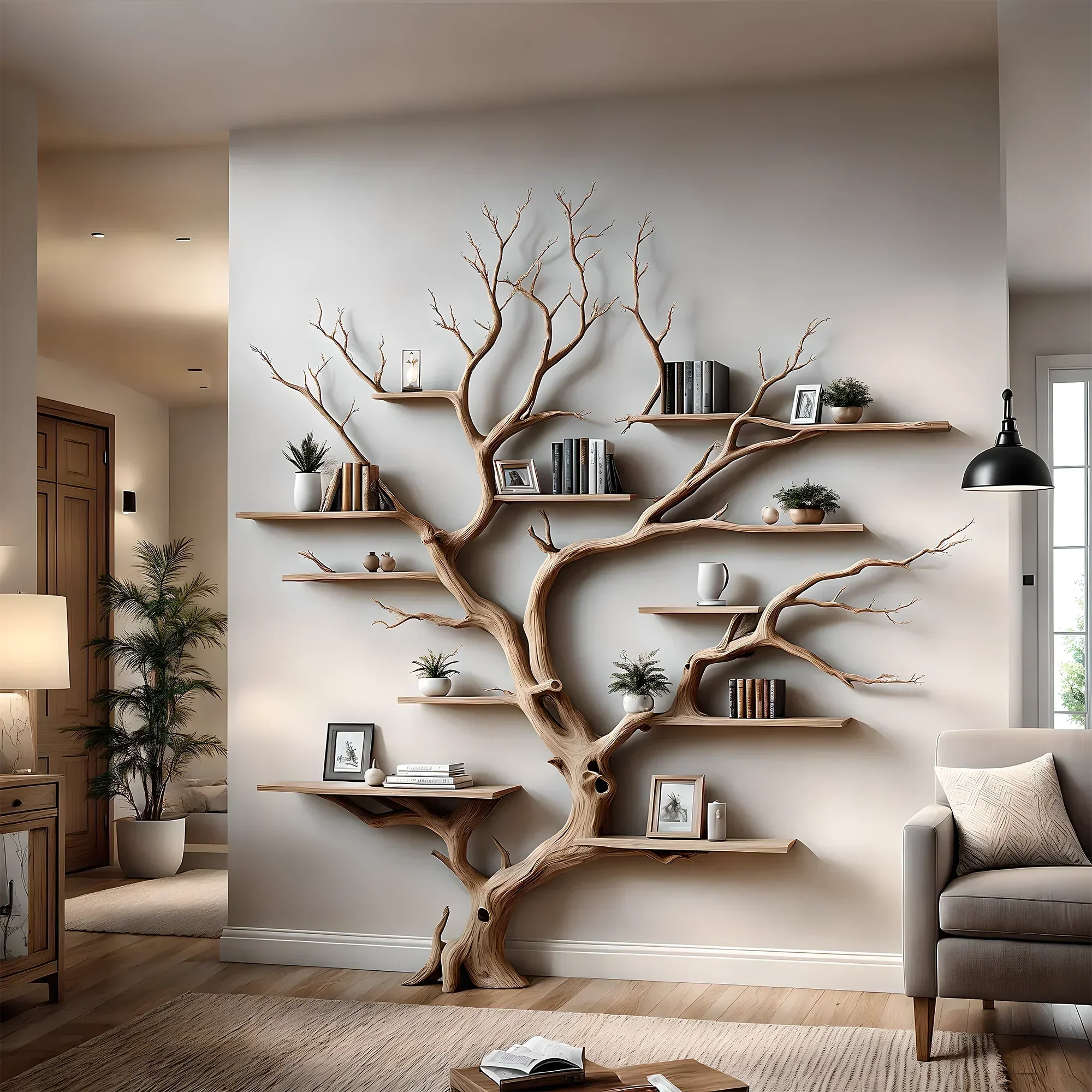 Home decoration bookshelf, tree-shaped solid wood bookshelf, children's bookshelf, perennial wooden bookshelf