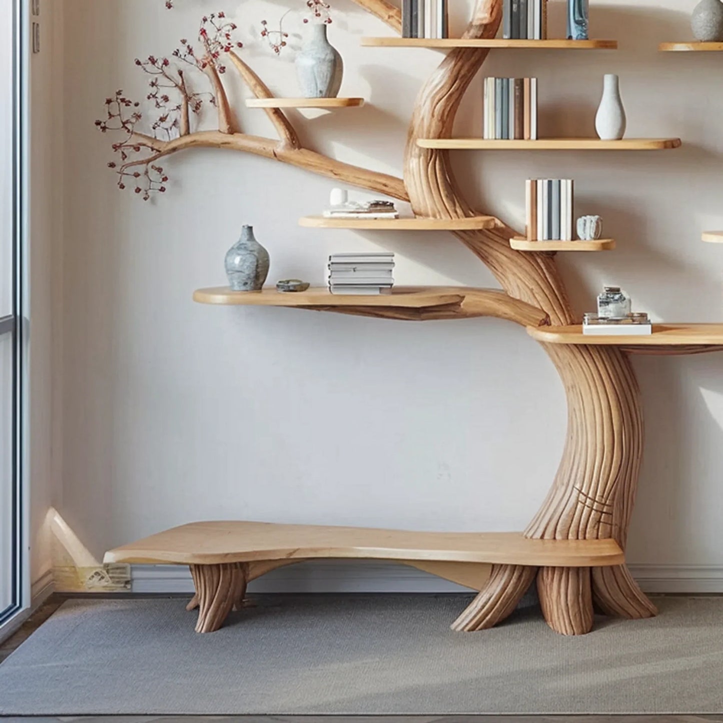 tree branch bookshelf floating bookshelf edge bookshelf wall mounted bookshelf handmade decorative wooden bookshelf
