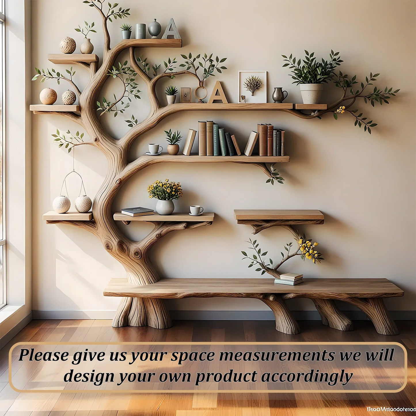 Tree shaped bookshelf with modern reading pedestal design