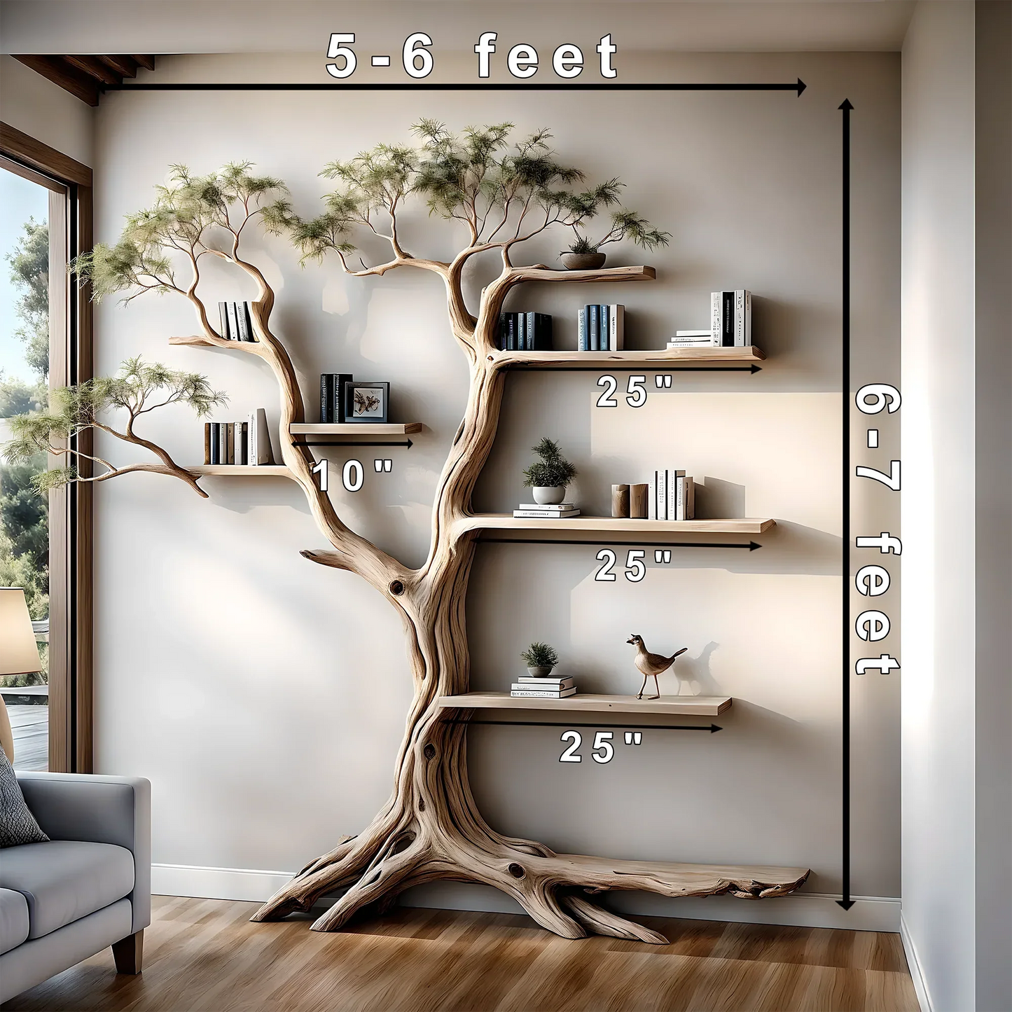 Tree-shaped bookshelves, souvenir display shelves