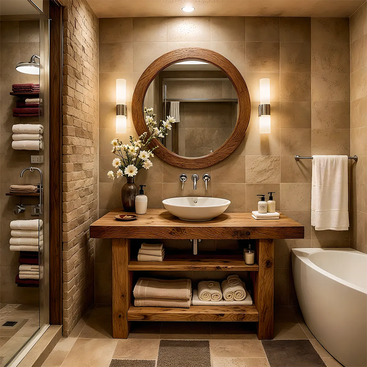 Rustic Oak Bathroom Vanity – Solid Wood Handcrafted Style