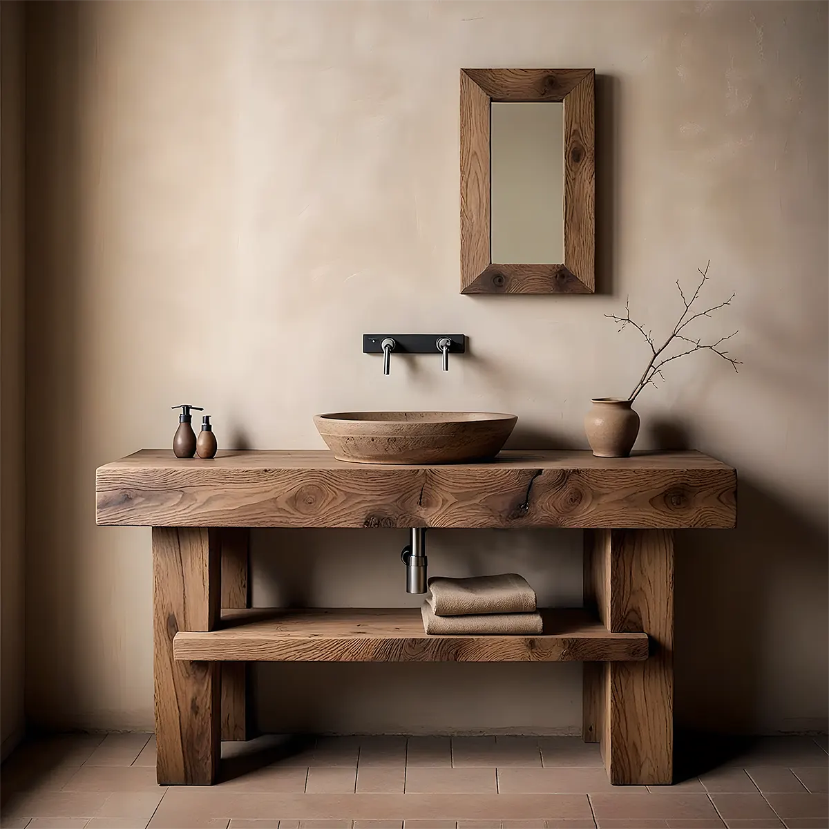 Rustic Essence Solid Oak Vanity – Handcrafted Wood Design