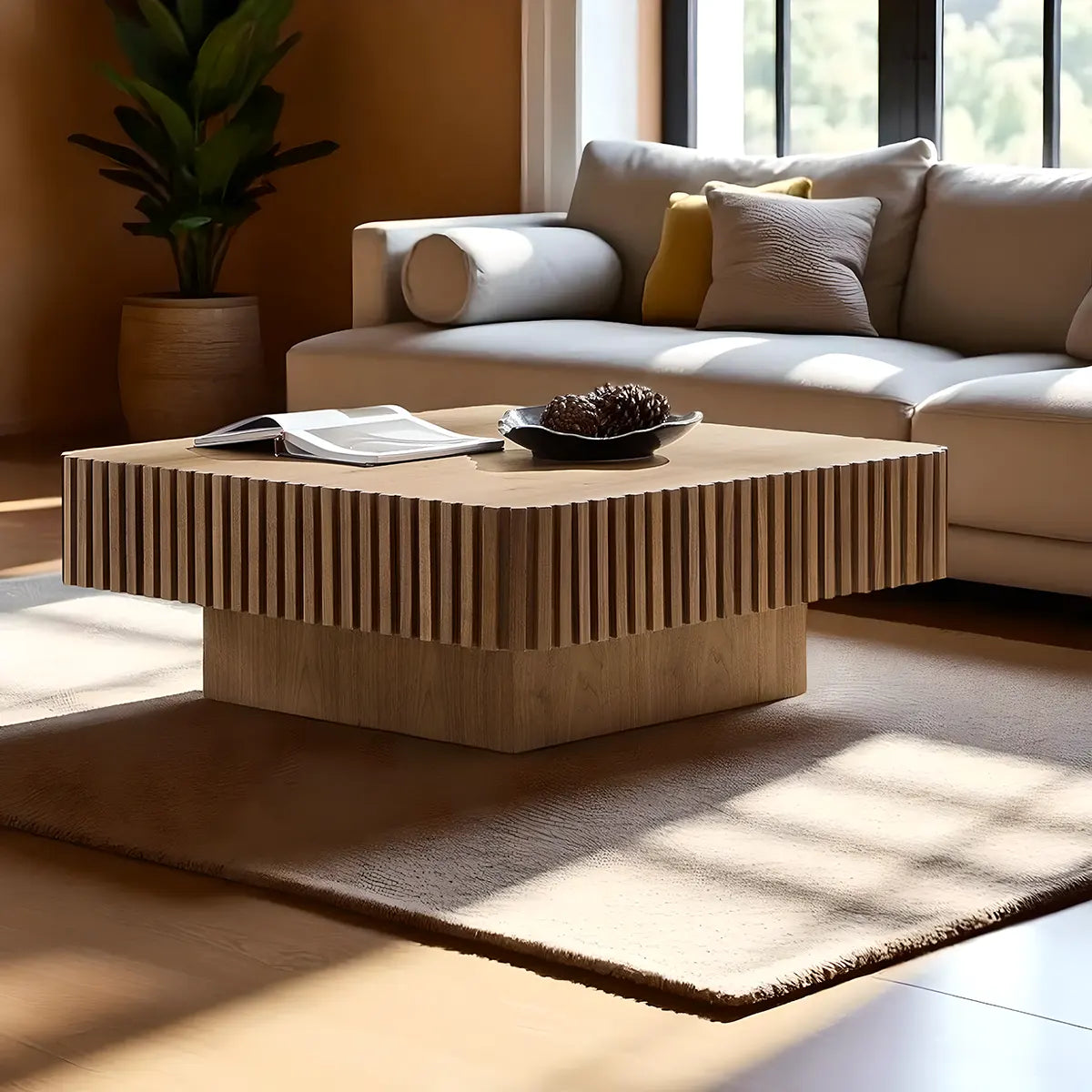 Vertical Wave Wood Coffee Table – Bright & Artistic Design