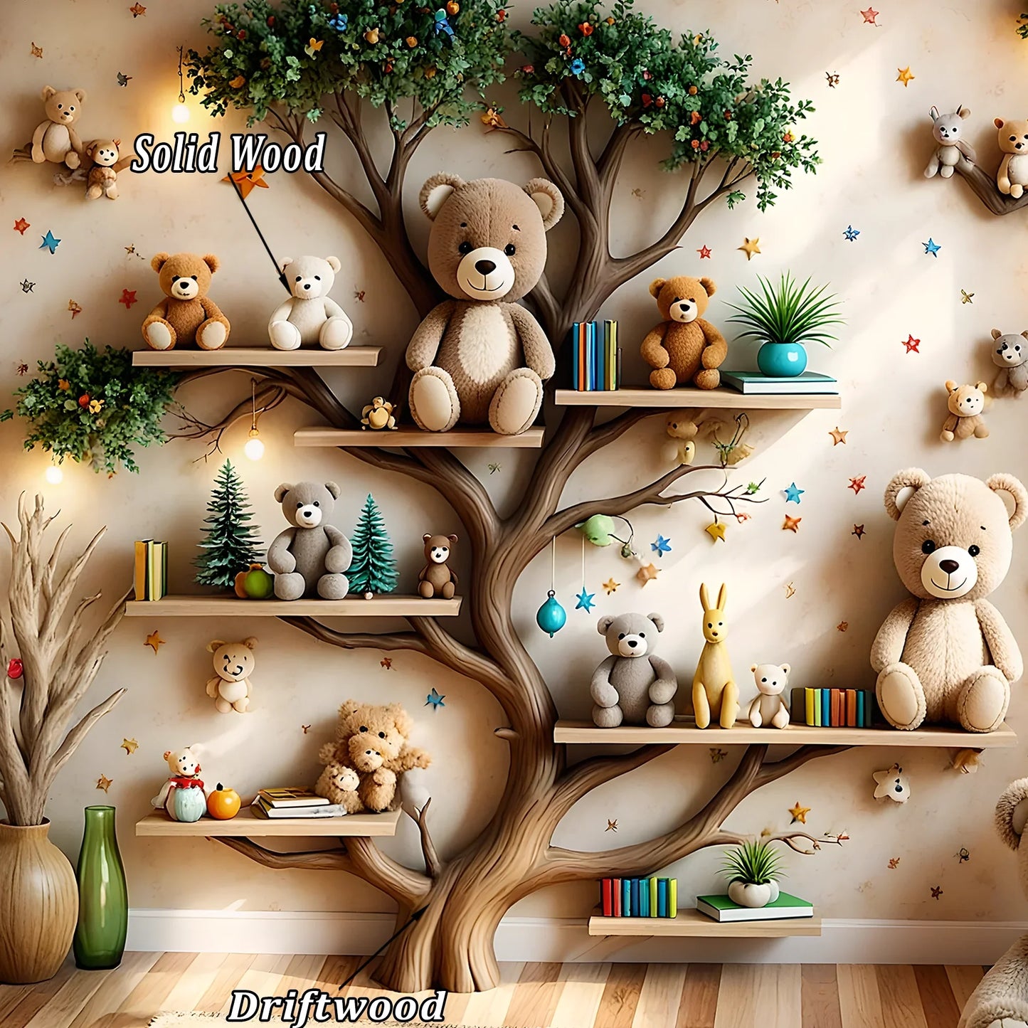 Wall-mounted bookshelf for children - Creative furniture made of natural wood
