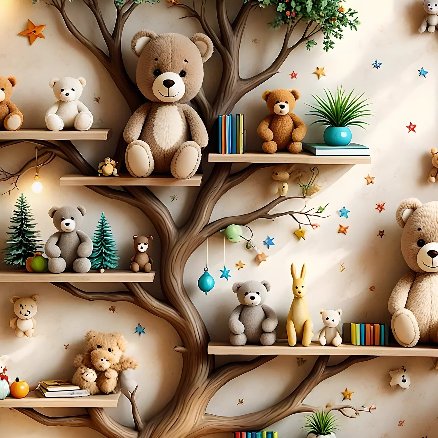 Wall-mounted bookshelf for children - Creative furniture made of natural wood