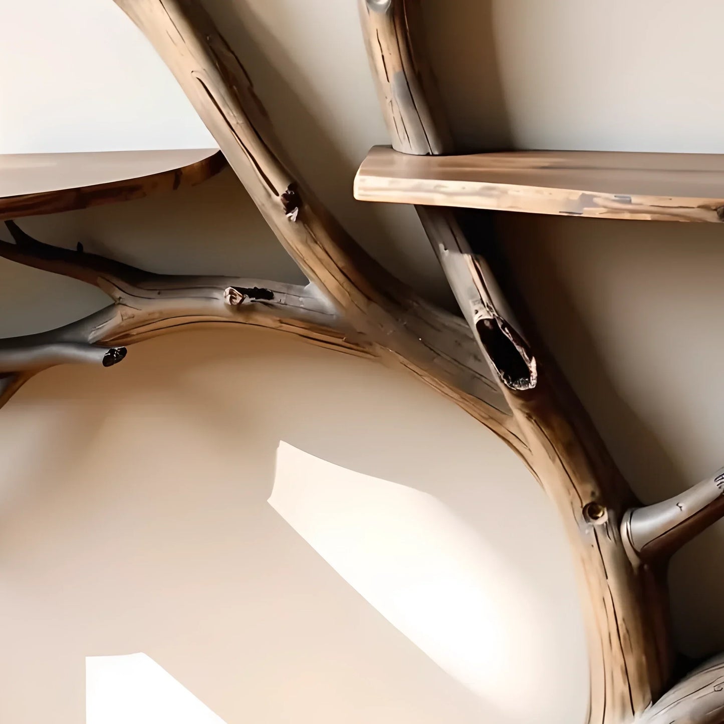 Wall-mounted bookshelf shaped like a natural tree