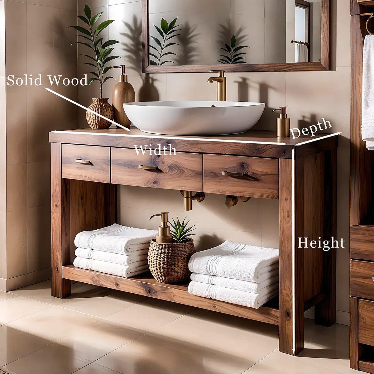 Walnut Essence Vanity – Solid Wood Bathroom Elegance - Rustira