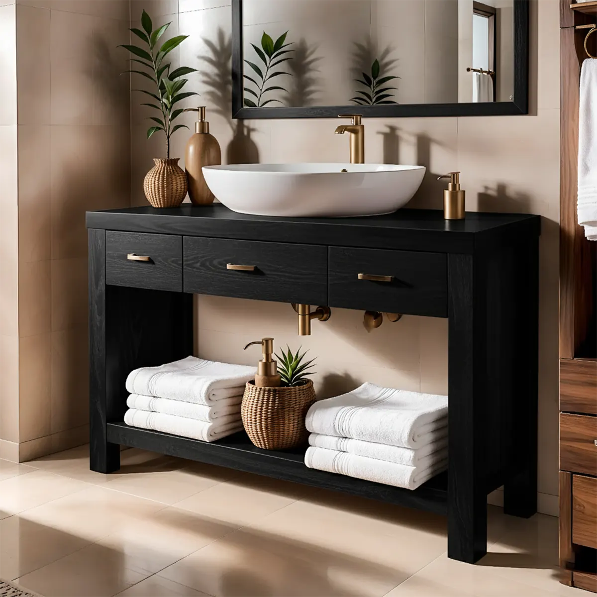 Walnut Essence Vanity – Solid Wood Bathroom Elegance - Rustira