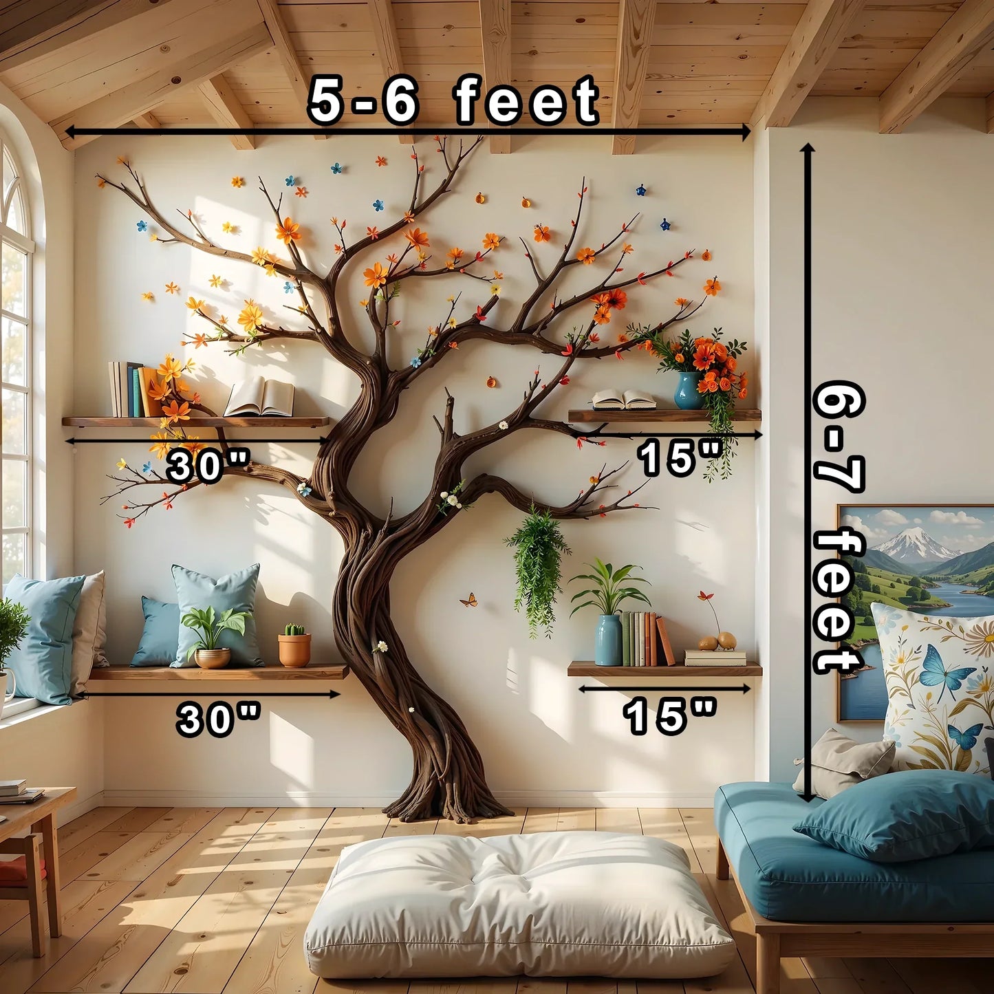 Wooden Tree Branch Bookshelf – Handmade with Rustic Charm .