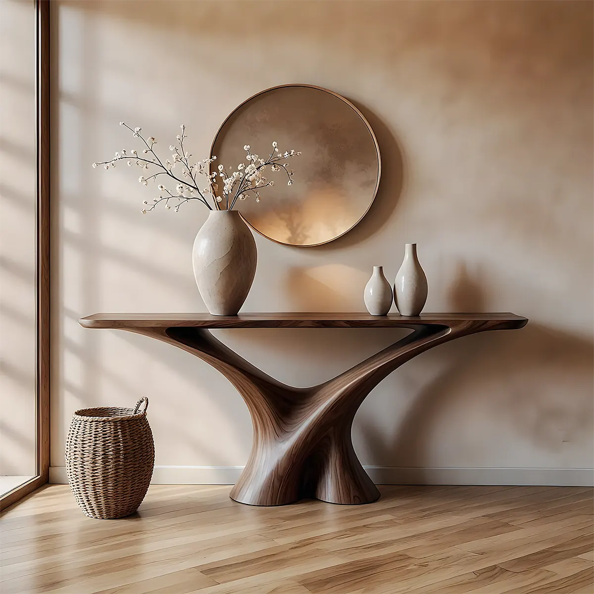 Y-Form Walnut Console Table – Handcrafted Modern Design - Rustira