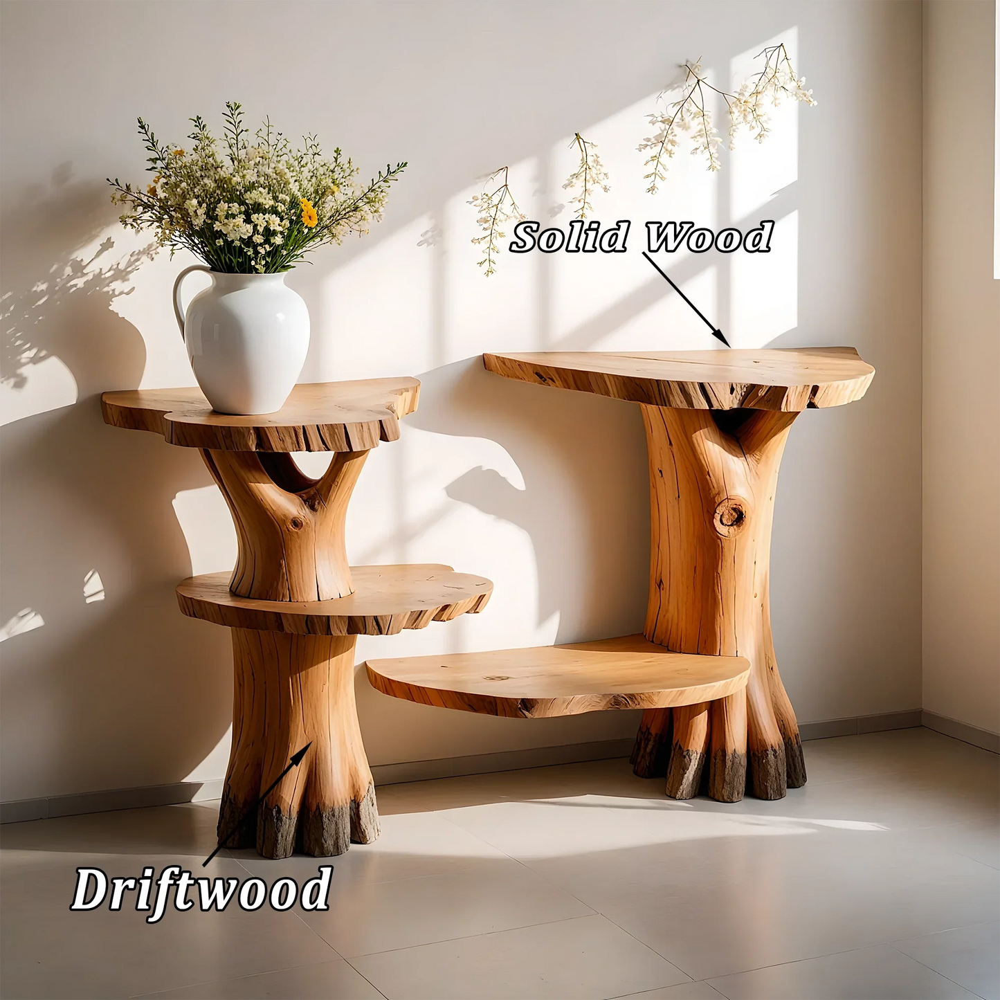 unique console table, natural wood table, driftwood table, living room decoration table