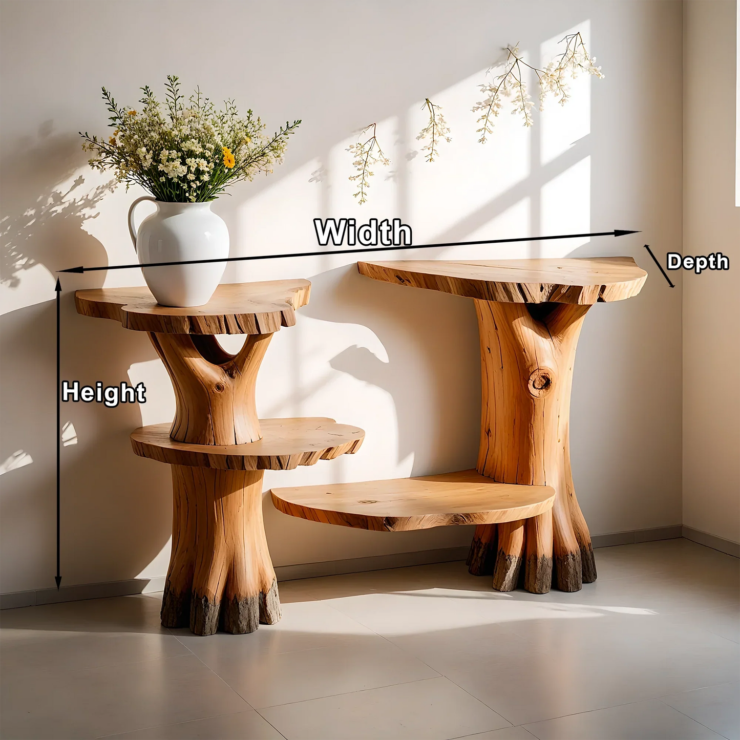 unique console table, natural wood table, driftwood table, living room decoration table