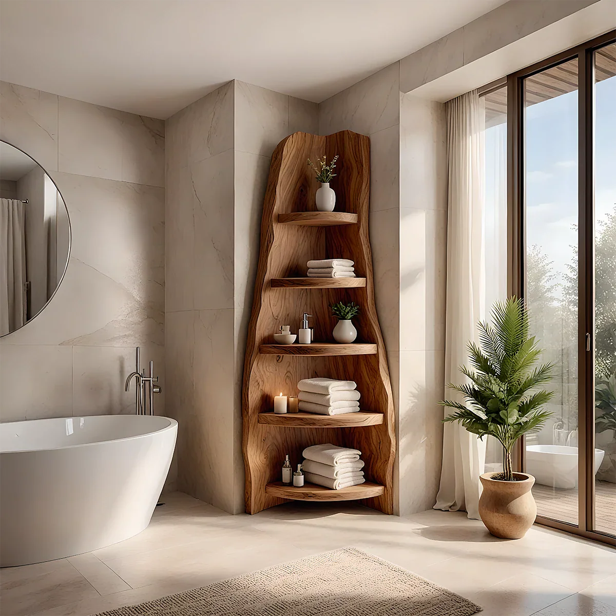 Nature in the Corner: The Serenity of a Live-Edge Wood Shelf