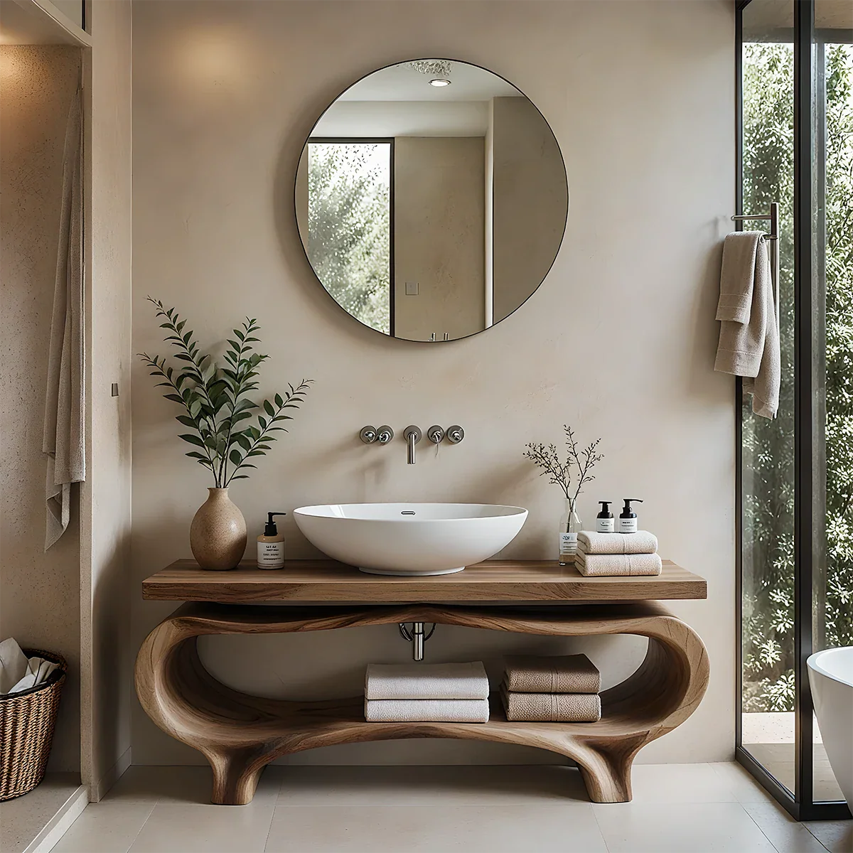 Sculpted Serenity: The Japandi Bathroom Vanity That Redefines Natural Calm