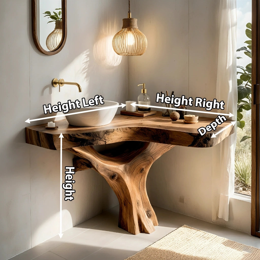 Organic Live Edge Bathroom Vanity With Sculpted Tree-Form Base - Rustira